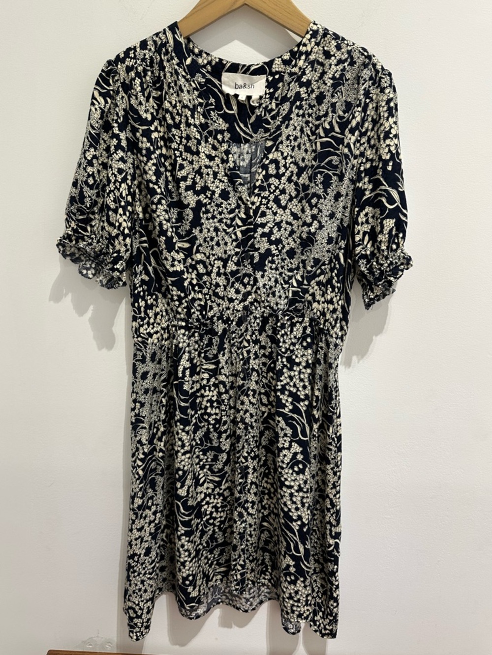 ba&sh Navy and Cream Floral Dress